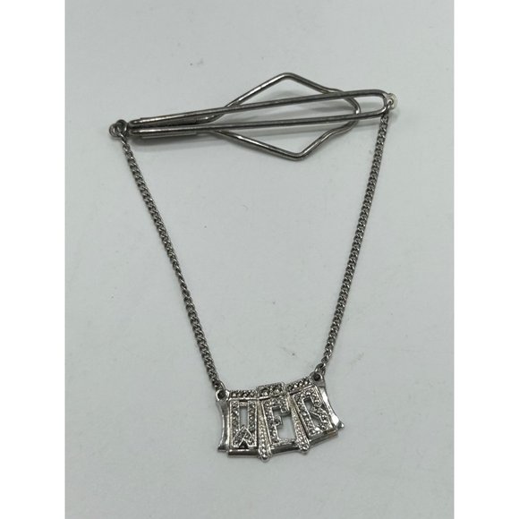Vintage Tie Bar with Chain Dangling Monogram WFB Sterling Silver & Marcasites - Picture 3 of 9